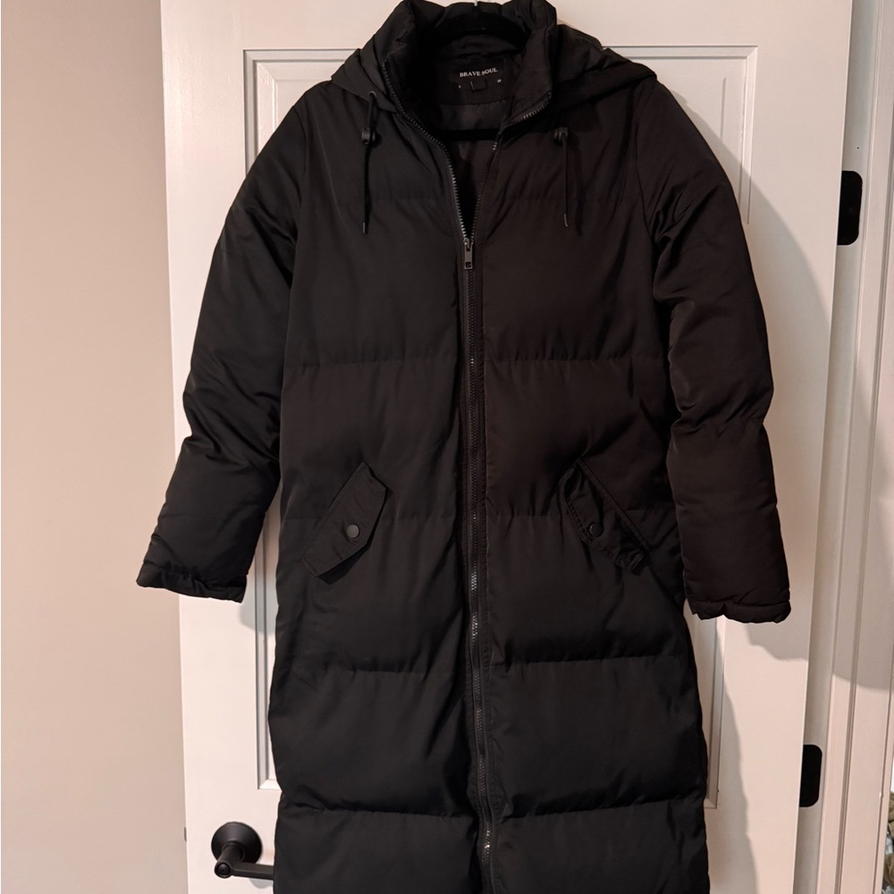 Brave Soul Black Hooded Puffer Coat